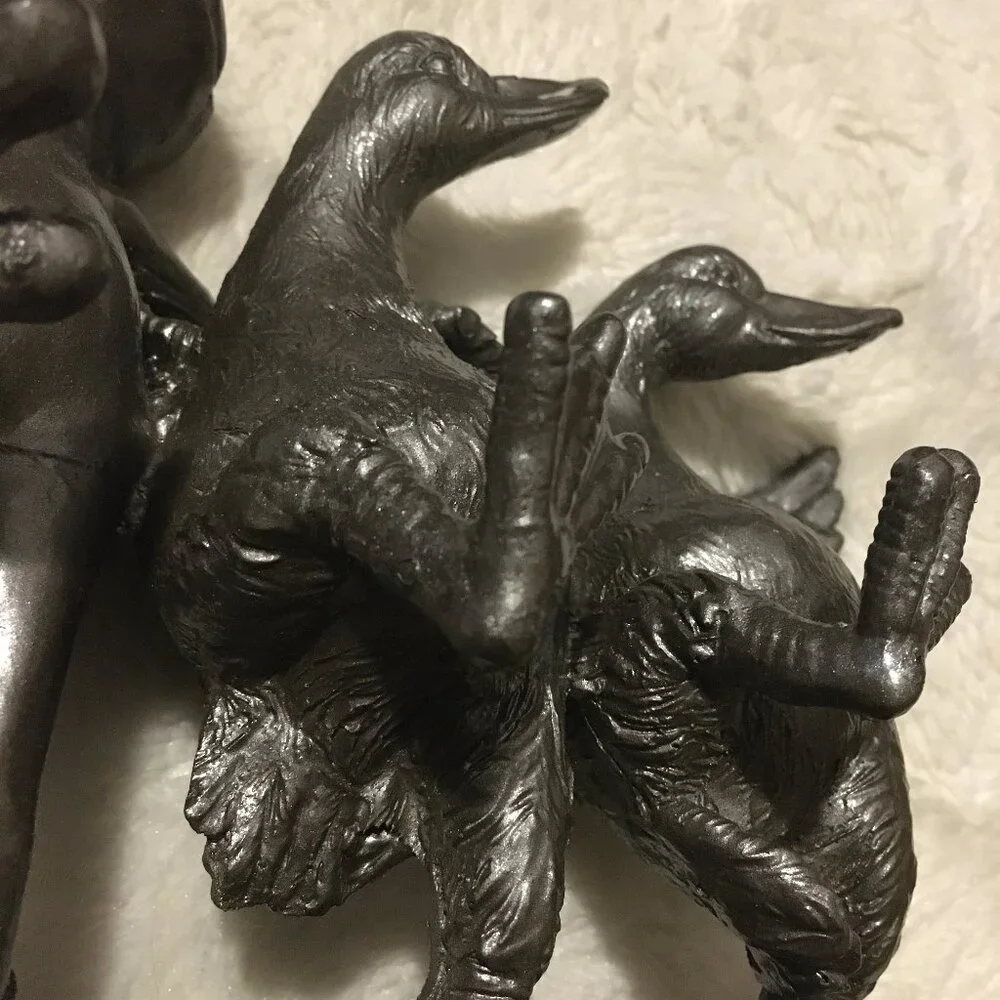Vintage Gunmetal Grey Frog & Ducks Garden Statue Dancing Can-Can Line Kitsch - Picture 7 of 12